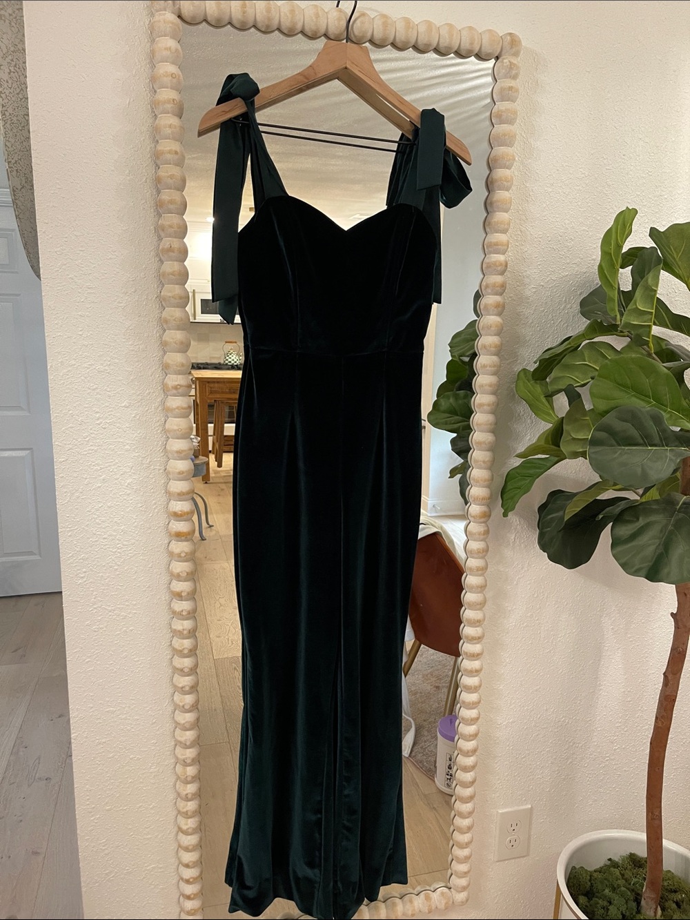 MABLE Anthropologie velvet romper with Tie Straps- Dark Green